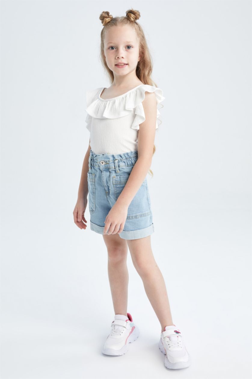 FILLES BLEU Clair Short en jean coupe décontractée pour fille