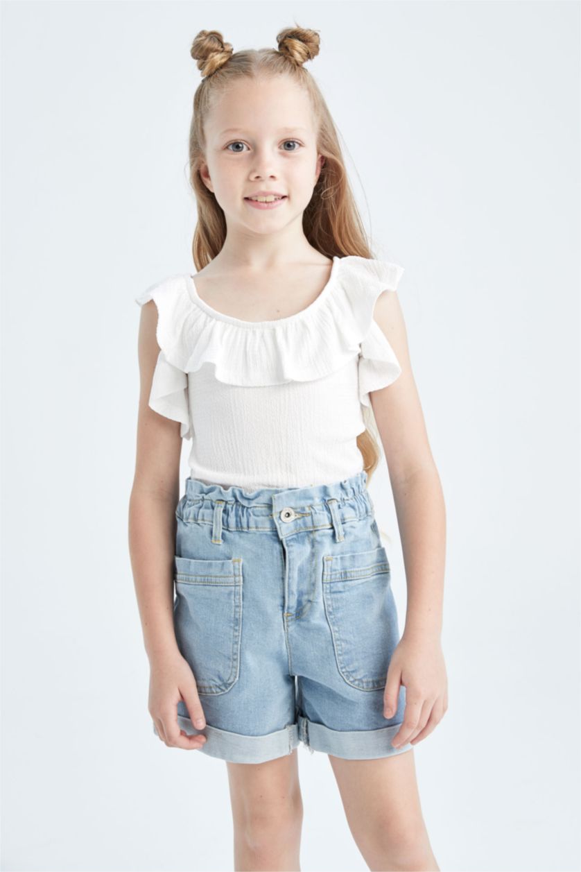 FILLES BLEU Clair Short en jean coupe décontractée pour fille
