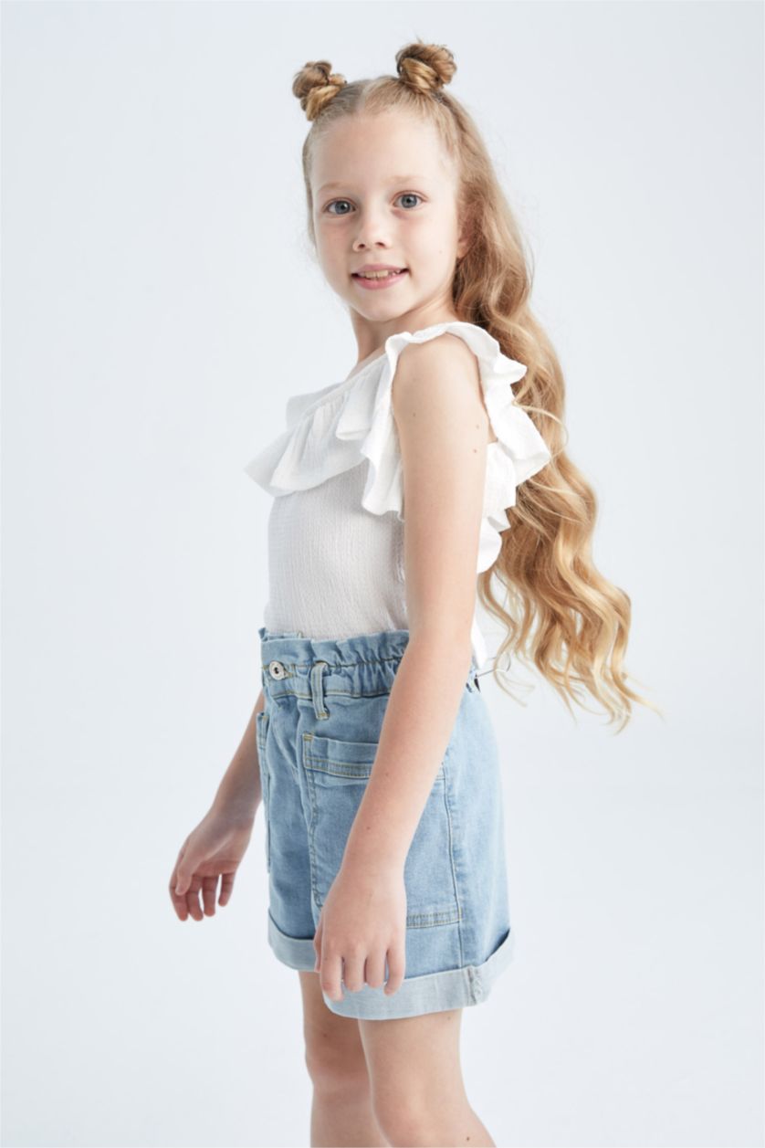 FILLES BLEU Clair Short en jean coupe décontractée pour fille