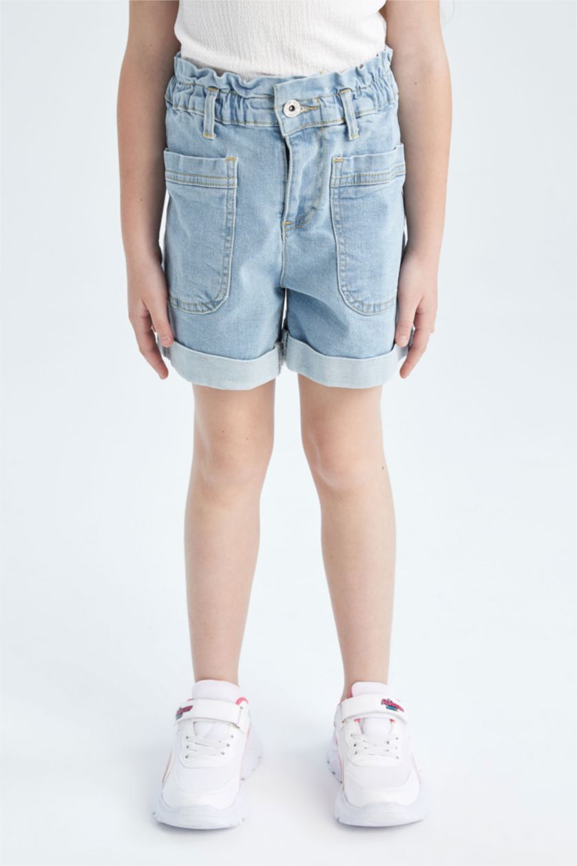 FILLES BLEU Clair Short en jean coupe décontractée pour fille