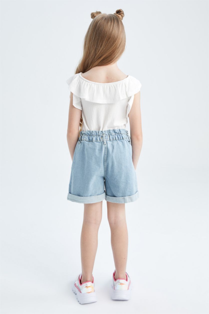FILLES BLEU Clair Short en jean coupe décontractée pour fille