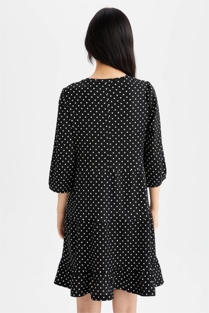 FEMME Noir Mini-robe d'été à manches ballon et volants à motifs à pois
