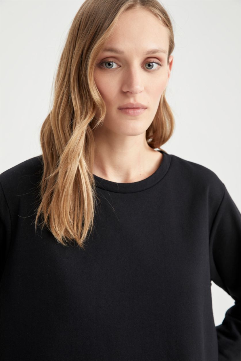 Woman Vison Patterned Flounce Skirt Detail Sweat Dress