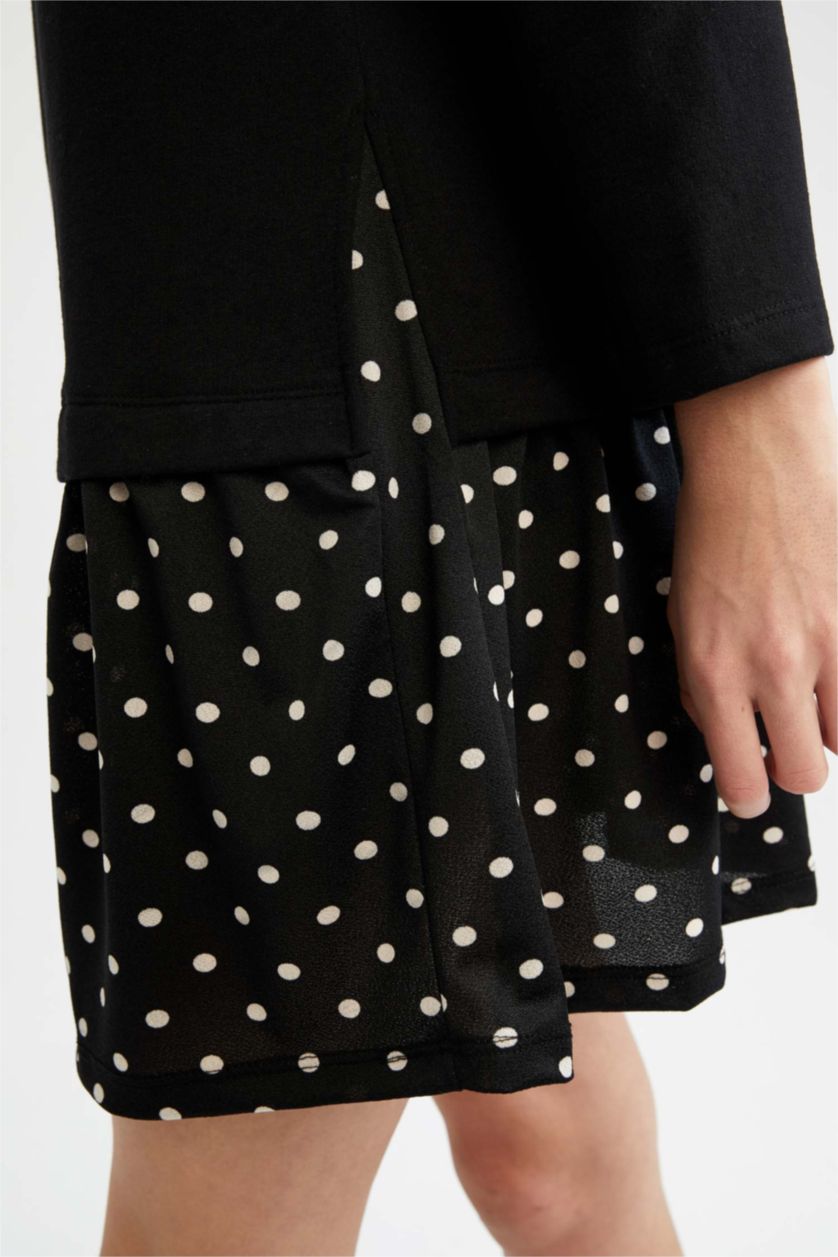 WOMAN Siyah Patterned Ruffle Skirt Detailed Sweat Dress