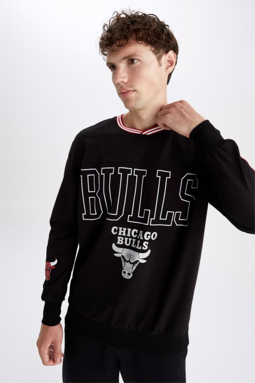 HOMME Noir Sweat- Shirt Coupe Oversize NBA Col rond Chicago Bulls