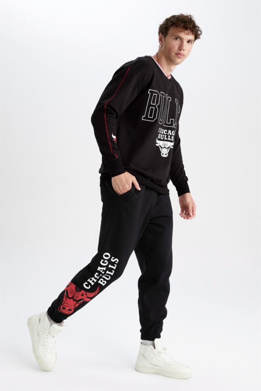 HOMME Noir Sweat- Shirt Coupe Oversize NBA Col rond Chicago Bulls