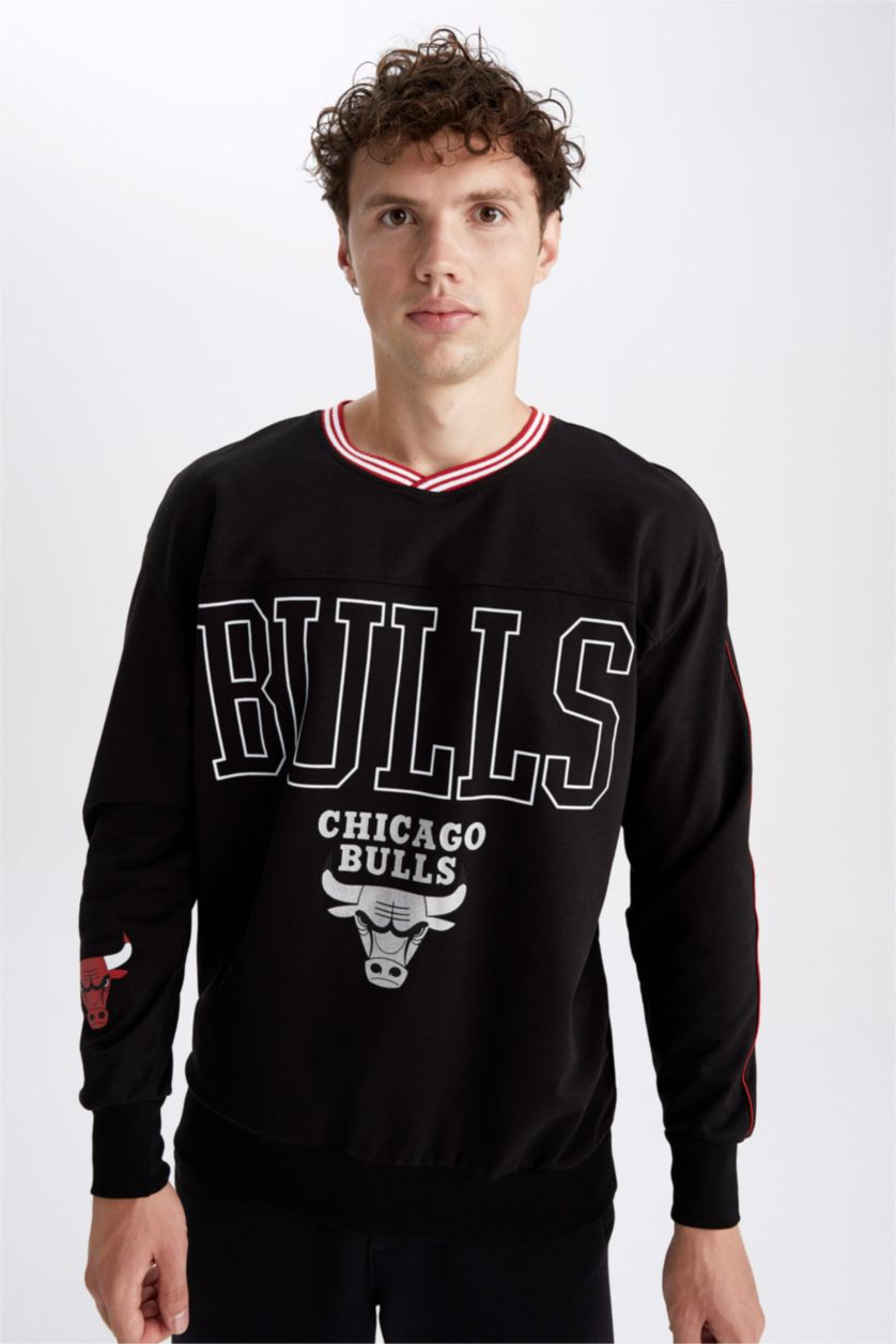 HOMME Noir Sweat- Shirt Coupe Oversize NBA Col rond Chicago Bulls