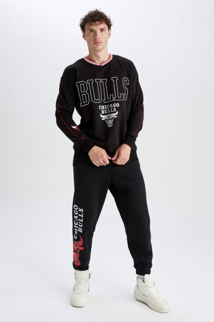 HOMME Noir Sweat- Shirt Coupe Oversize NBA Col rond Chicago Bulls