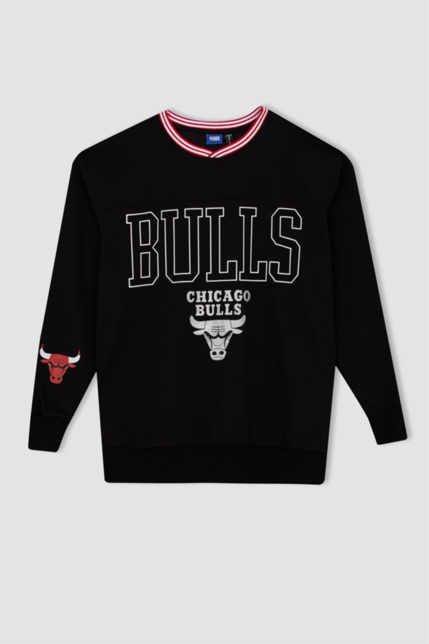 HOMME Noir Sweat- Shirt Coupe Oversize NBA Col rond Chicago Bulls