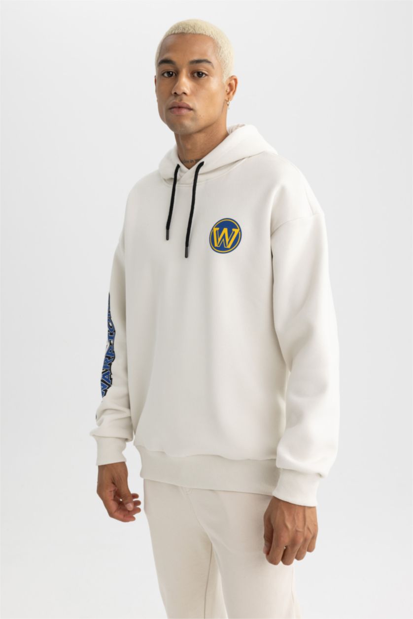 HOMME Beige Sweat- Shirt Coupe Oversize Encapuchonné à Manches Longues De DefactoFit NBA