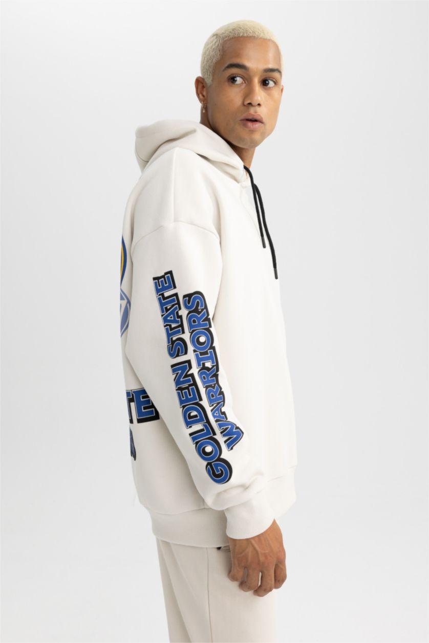 HOMME Beige Sweat- Shirt Coupe Oversize Encapuchonné à Manches Longues De DefactoFit NBA