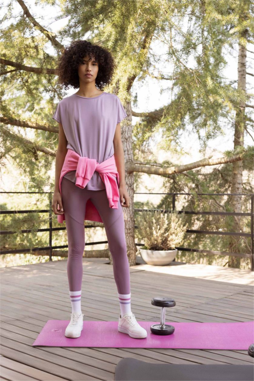 Kadın Açık Mor DeFactoFit Beli Saran Sporcu Ağır Kumaş Tayt