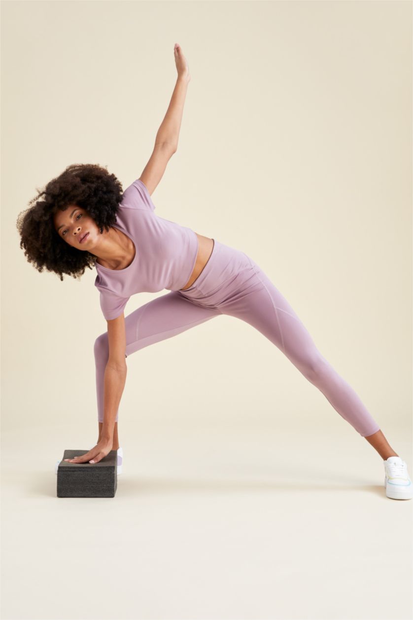 Kadın Açık Mor DeFactoFit Beli Saran Sporcu Ağır Kumaş Tayt