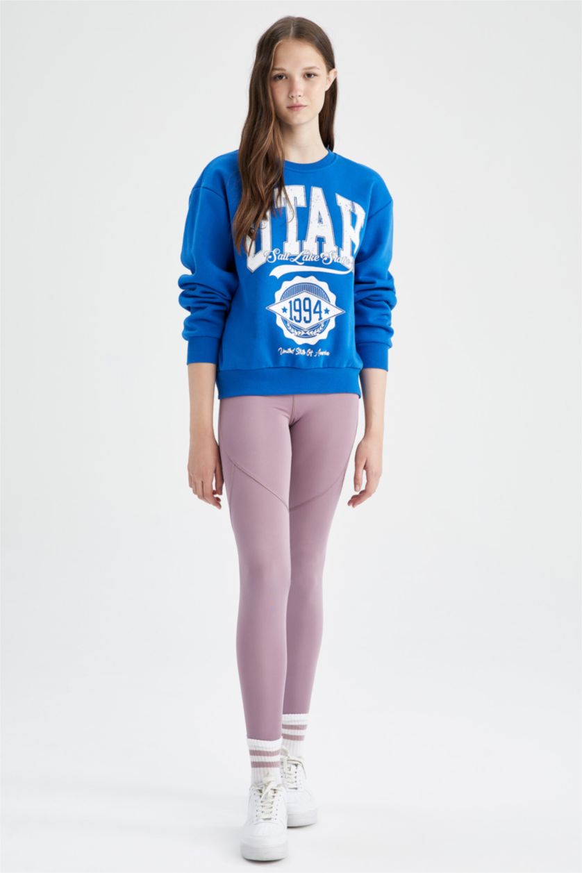 Kadın Açık Mor DeFactoFit Beli Saran Sporcu Ağır Kumaş Tayt