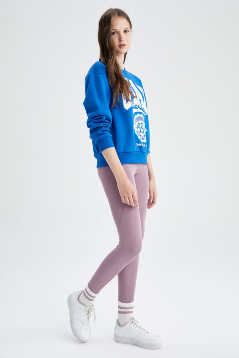 Kadın Açık Mor DeFactoFit Beli Saran Sporcu Ağır Kumaş Tayt