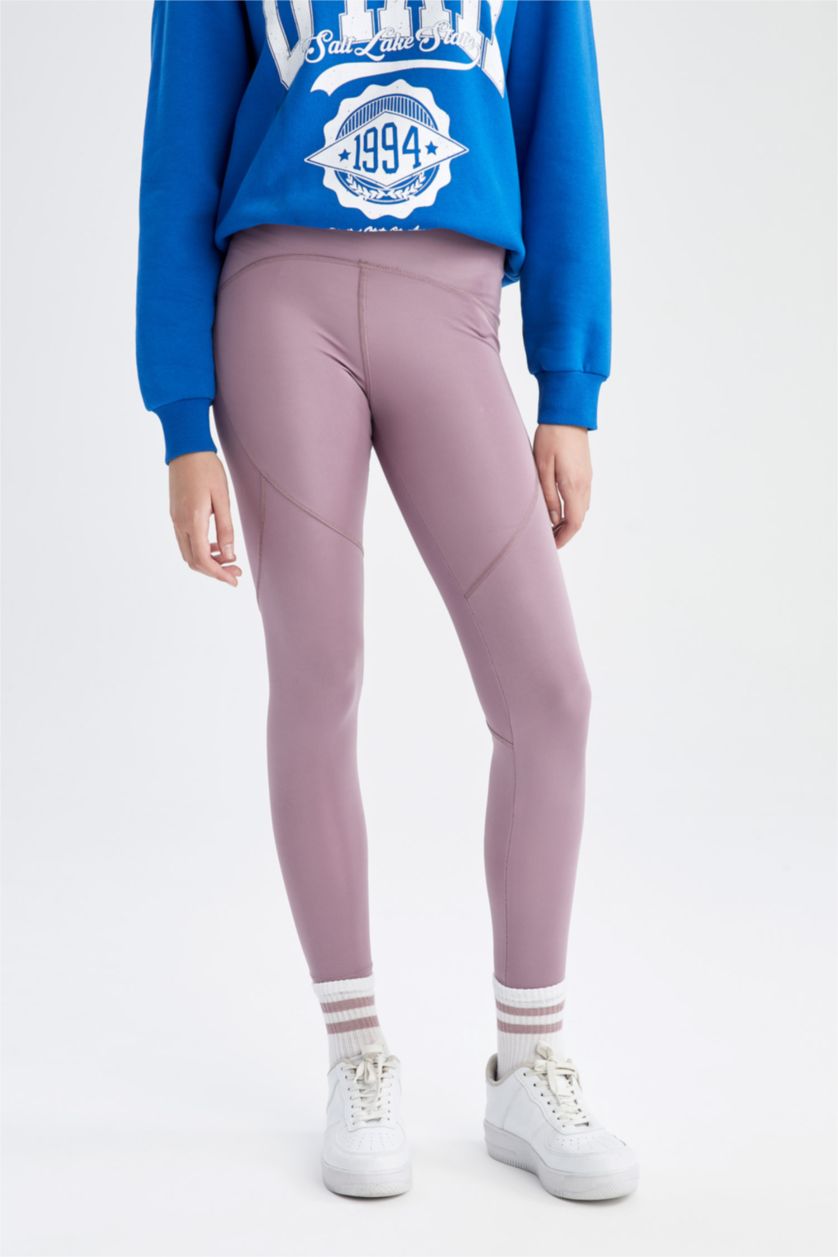 Kadın Açık Mor DeFactoFit Beli Saran Sporcu Ağır Kumaş Tayt