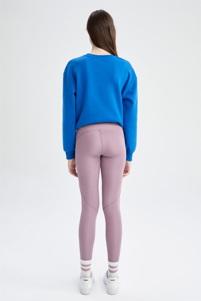 Kadın Açık Mor DeFactoFit Beli Saran Sporcu Ağır Kumaş Tayt