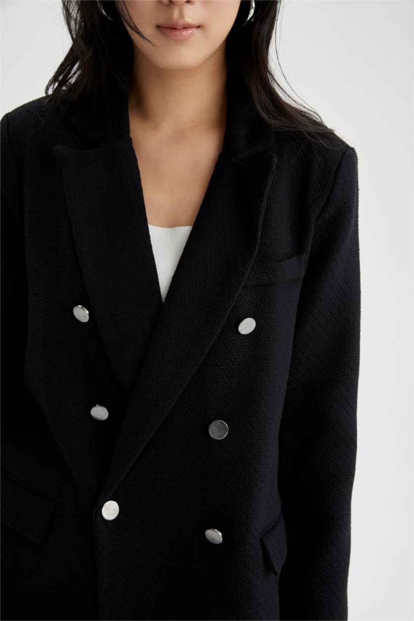 Kadın Siyah Oversıze Tweed Blazer Ceket