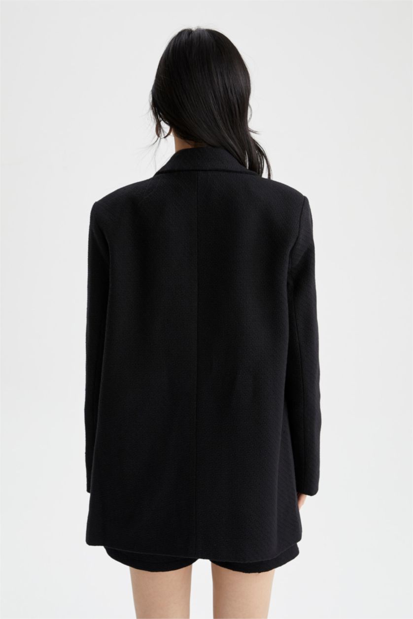 Kadın Siyah Oversıze Tweed Blazer Ceket