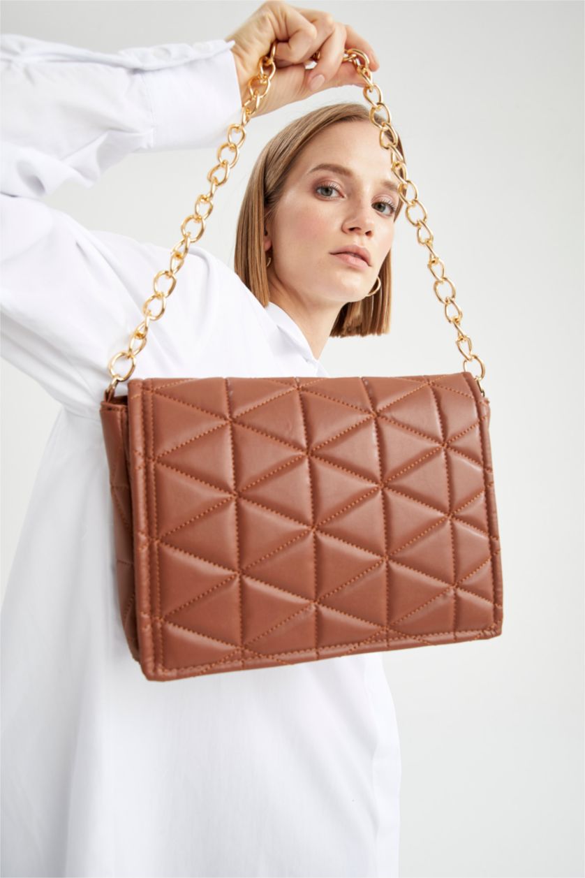 FEMME Marron Sac bandoulière chaîne matelassé pour femme