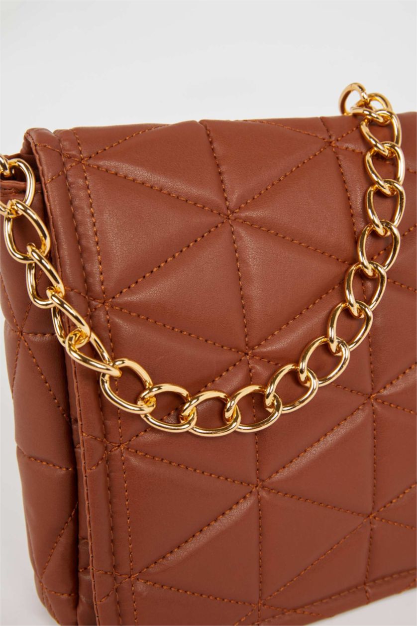 FEMME Marron Sac bandoulière chaîne matelassé pour femme