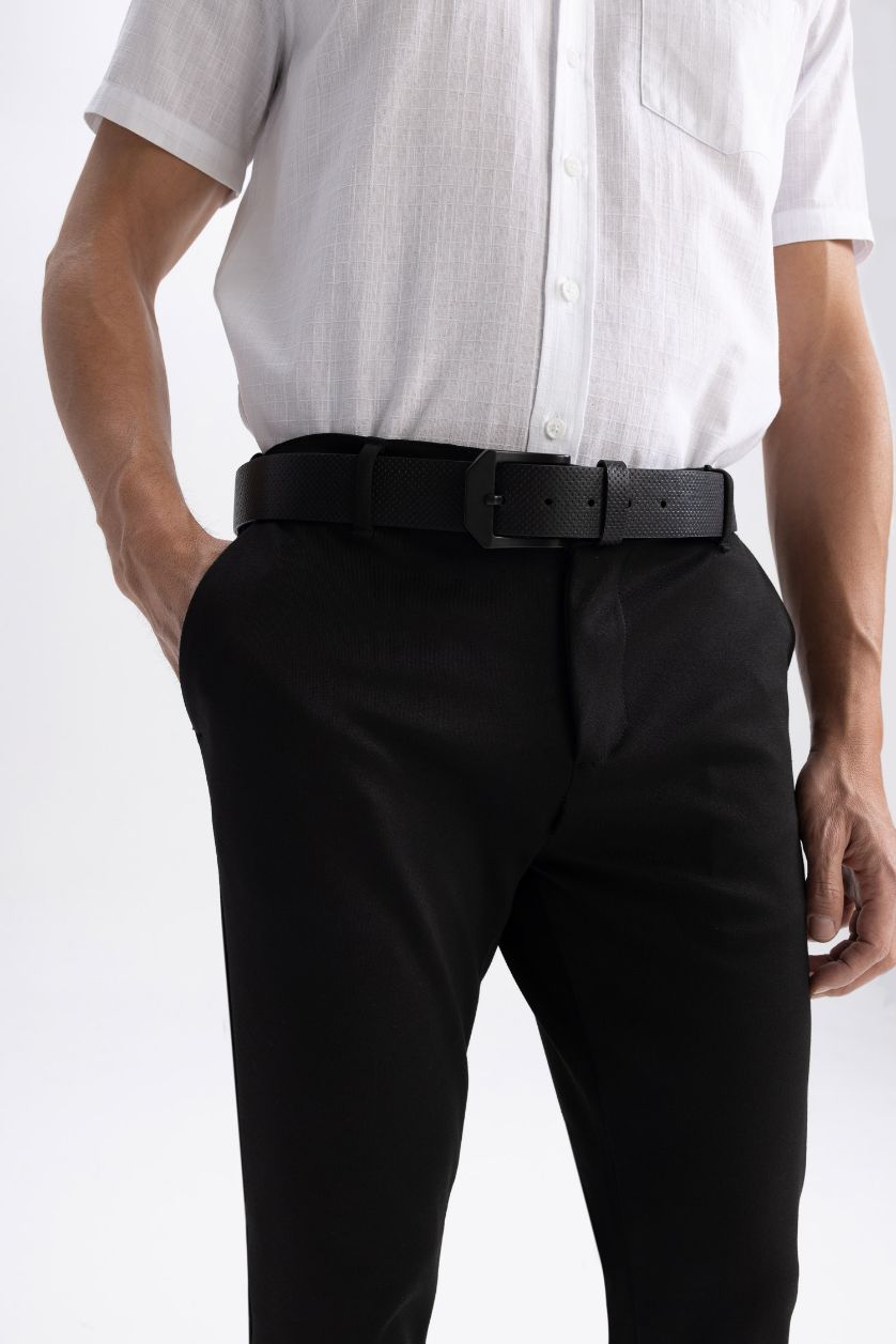 رجال أسود حزام جلد صناعي بمشبك مستطيل