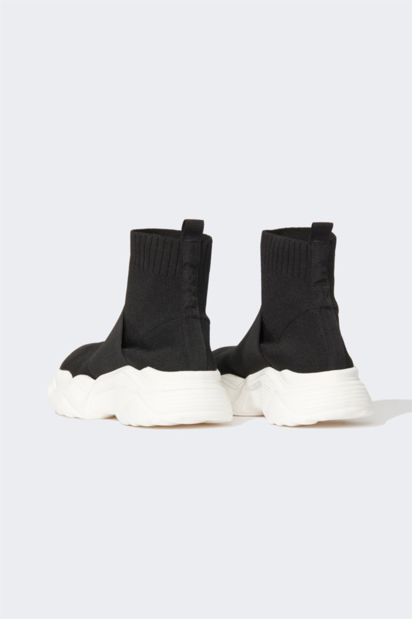 Kadın Siyah Kadın Çorap Bot Tipi Yüksek Tabanlı Crop Spor Ayakkabı