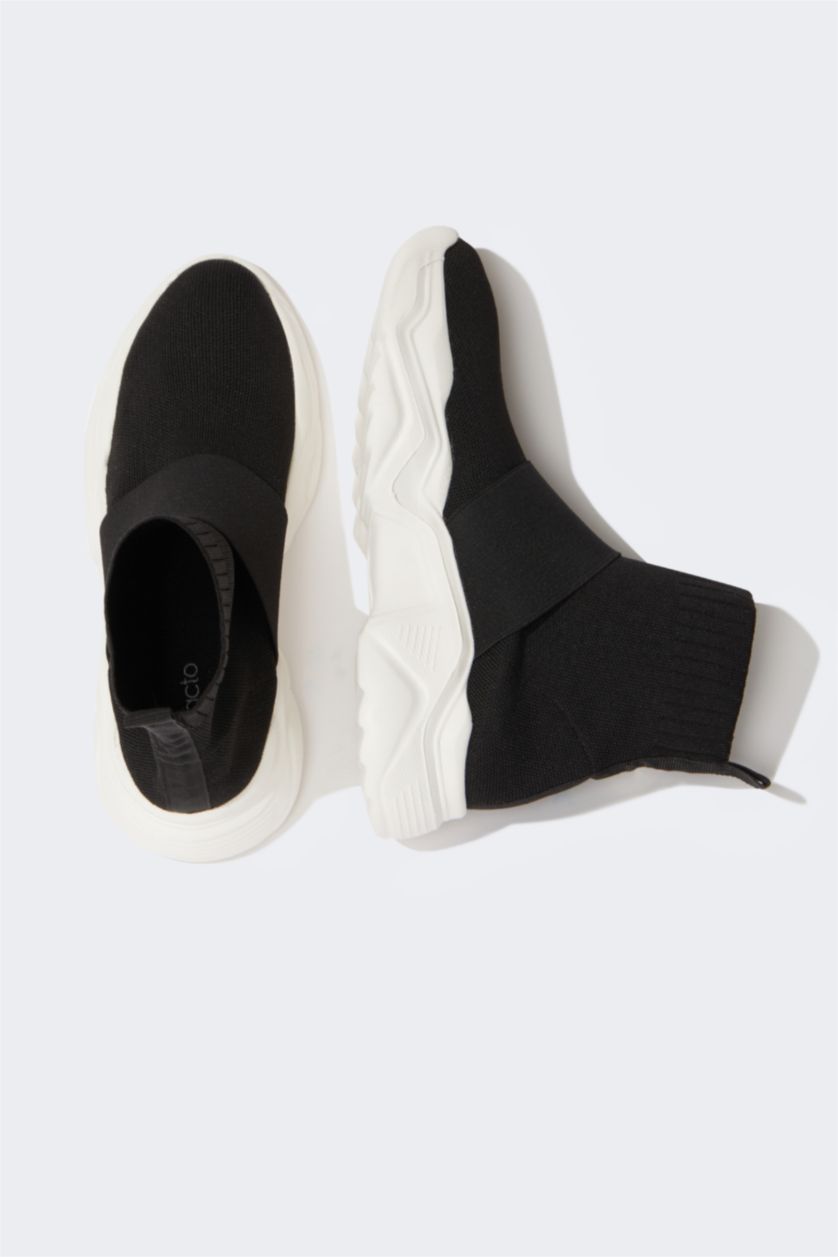 Kadın Siyah Kadın Çorap Bot Tipi Yüksek Tabanlı Crop Spor Ayakkabı