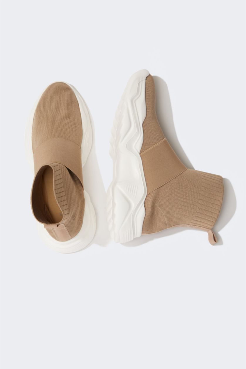 Kadın Nude Kadın Çorap Bot Tipi Yüksek Tabanlı Crop Spor Ayakkabı