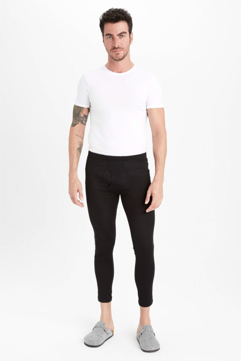 Man Black Slim Fit Thermal Underwear Bottom
