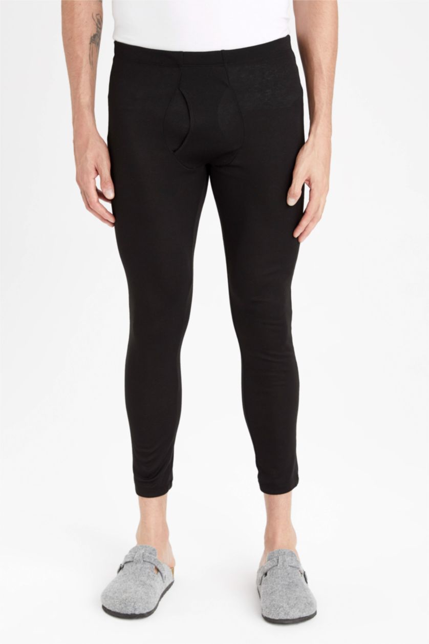 Man Black Slim Fit Thermal Underwear Bottom