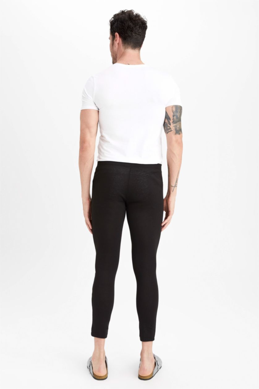 Man Black Slim Fit Thermal Underwear Bottom