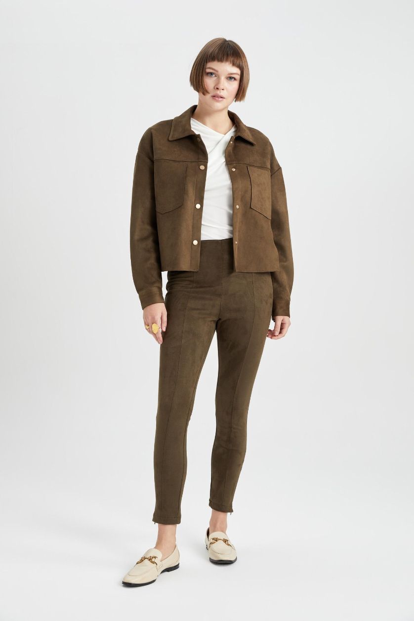 Woman Khaki Normal Waist Leggings