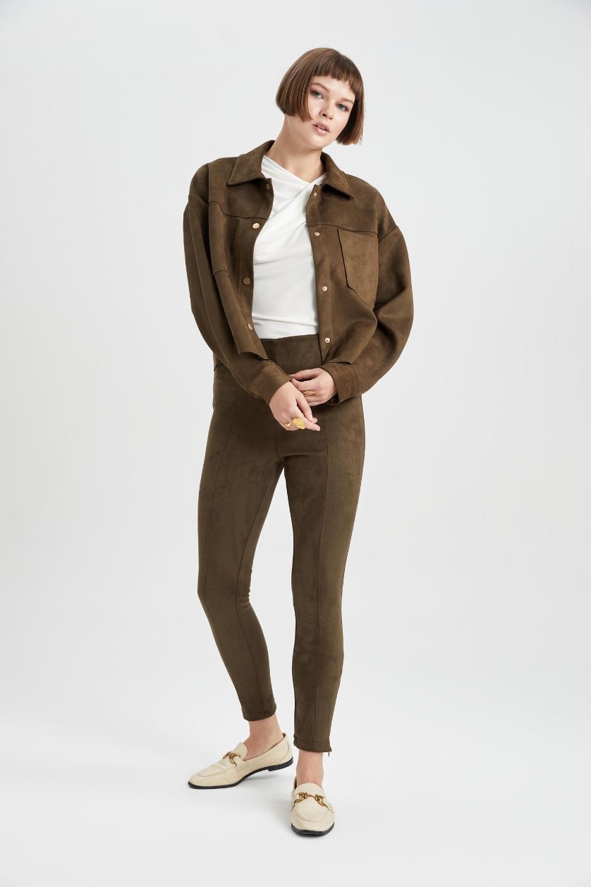 Woman Khaki Normal Waist Leggings