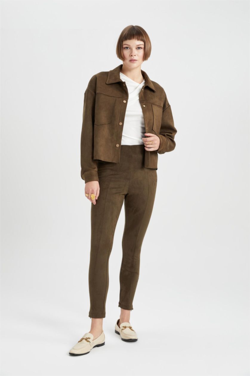 Woman Khaki Normal Waist Leggings