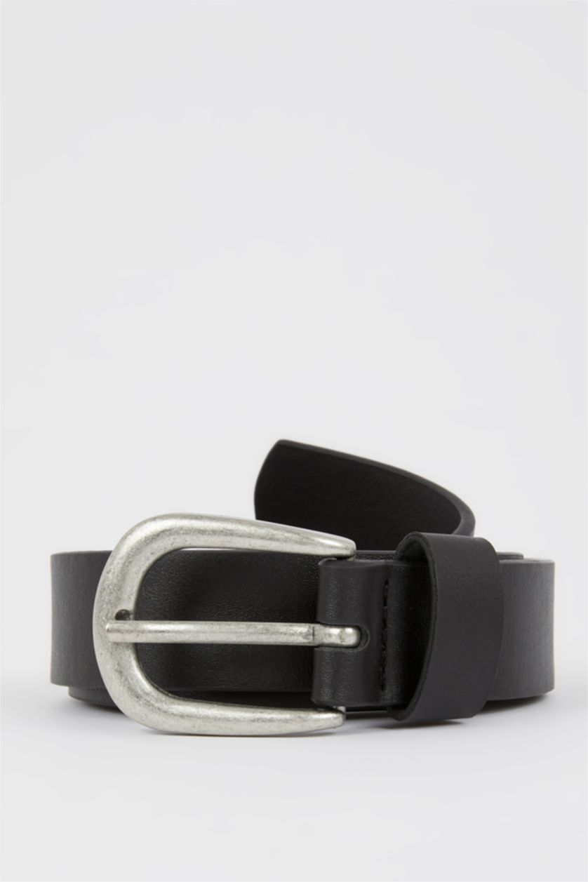 Women Black Women's Rectangle Buckle Faux Leather Belt