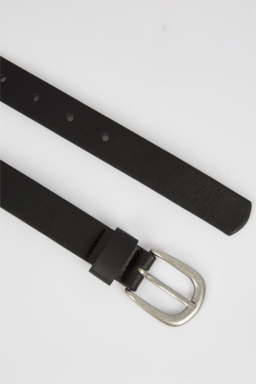 Women Black Women's Rectangle Buckle Faux Leather Belt