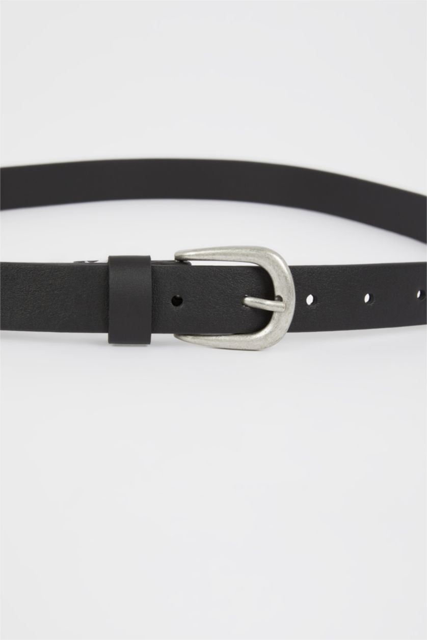 Women Black Women's Rectangle Buckle Faux Leather Belt