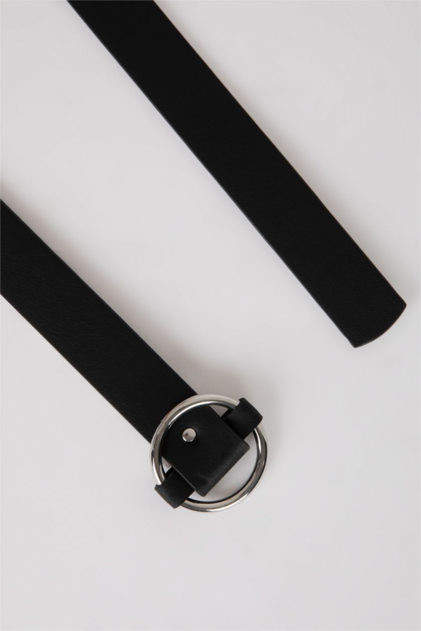 FEMME Noir Ceinture en similicuir à boucle ovale pour femme