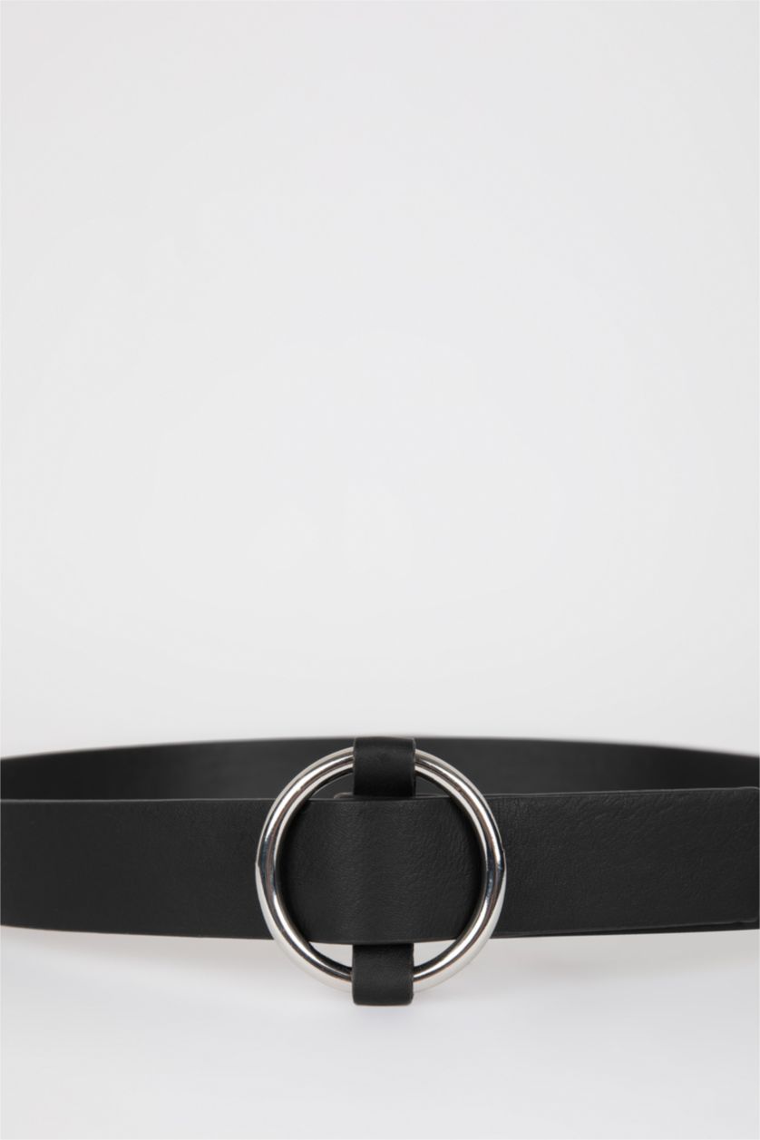 FEMME Noir Ceinture en similicuir à boucle ovale pour femme