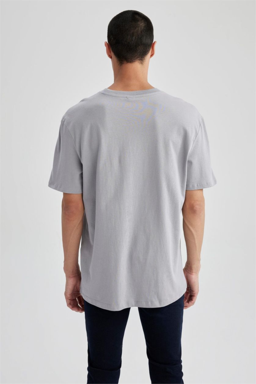 Erkek Gri %100 Pamuk New Regular Fit Bisiklet Yaka Basic Düz Kısa Kollu Tişört
