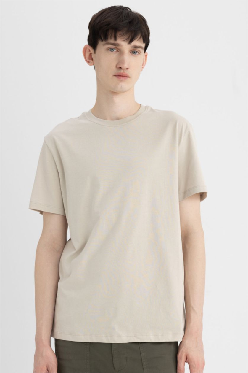 رجال اللون الحجري New Regular Fit Short Sleeve T-Shirt