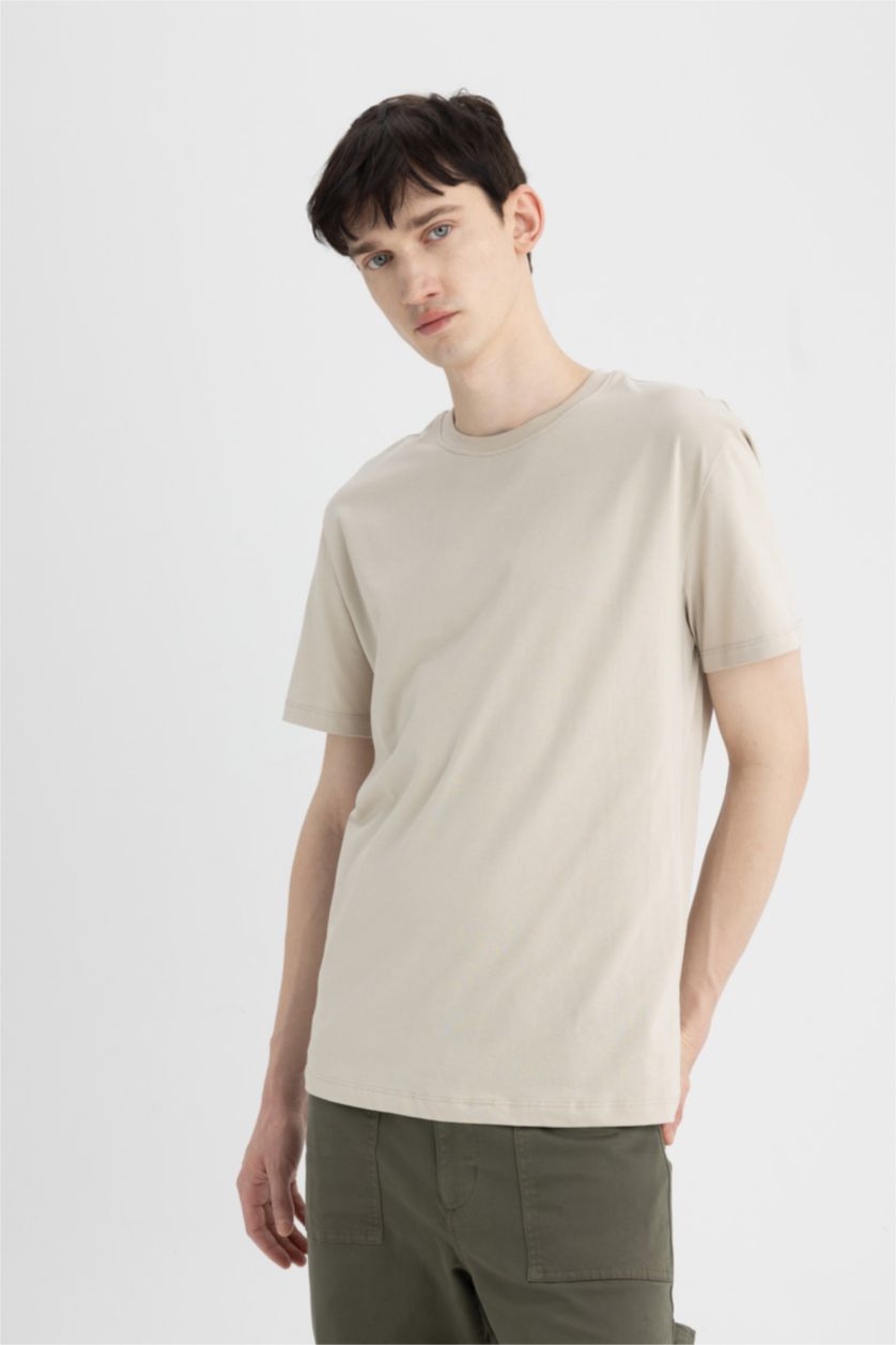 رجال اللون الحجري New Regular Fit Short Sleeve T-Shirt