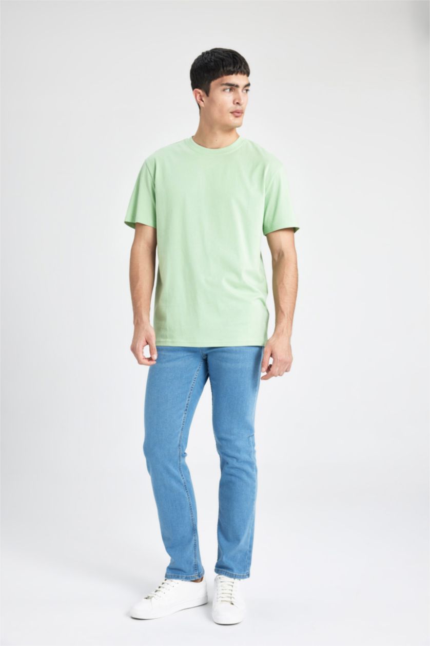 Erkek Mint New Regular Fit Bisiklet Yaka Basic Düz %100 Pamuk Kısa Kollu Tişört