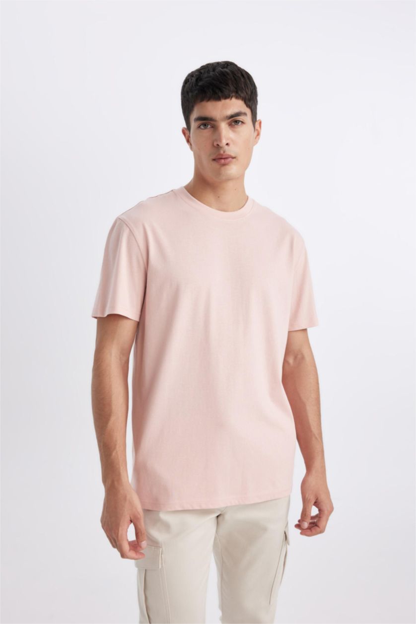 MAN Pink New Regular Fit Crew Neck Basic Cotton T-Shirt