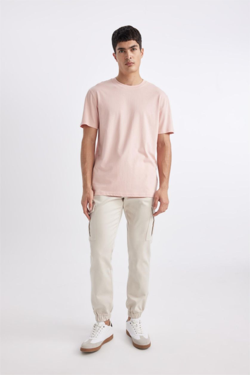 MAN Pink New Regular Fit Crew Neck Basic Cotton T-Shirt