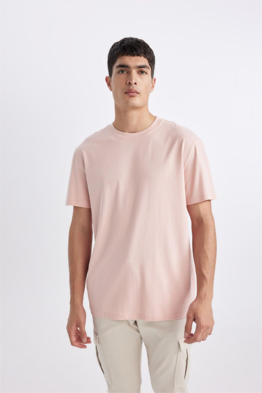 MAN Pink New Regular Fit Crew Neck Basic Cotton T-Shirt