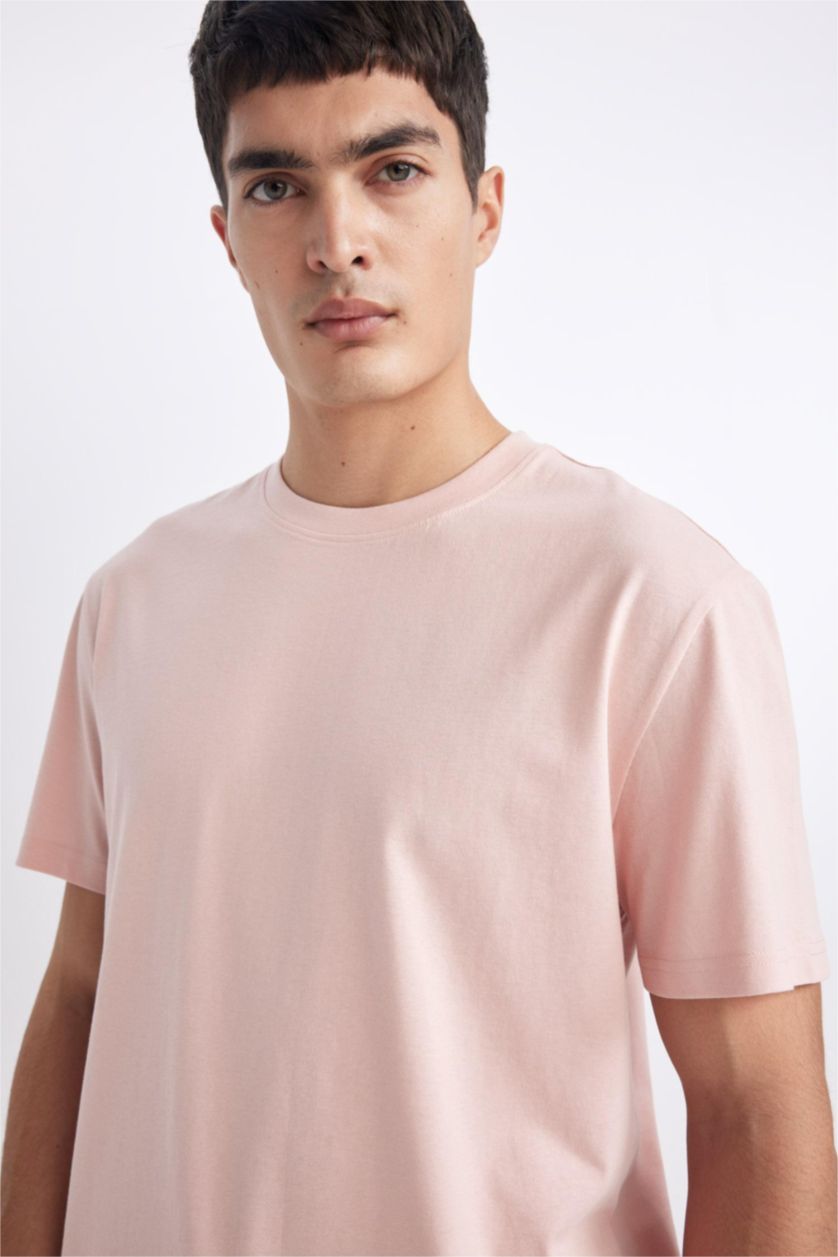 MAN Pink New Regular Fit Crew Neck Basic Cotton T-Shirt