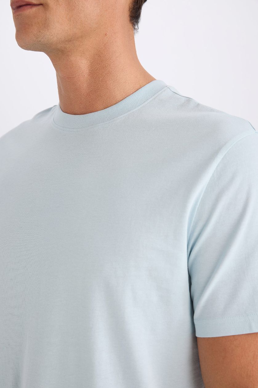 Erkek Açık Mavi %100 Pamuk Basic Tişört