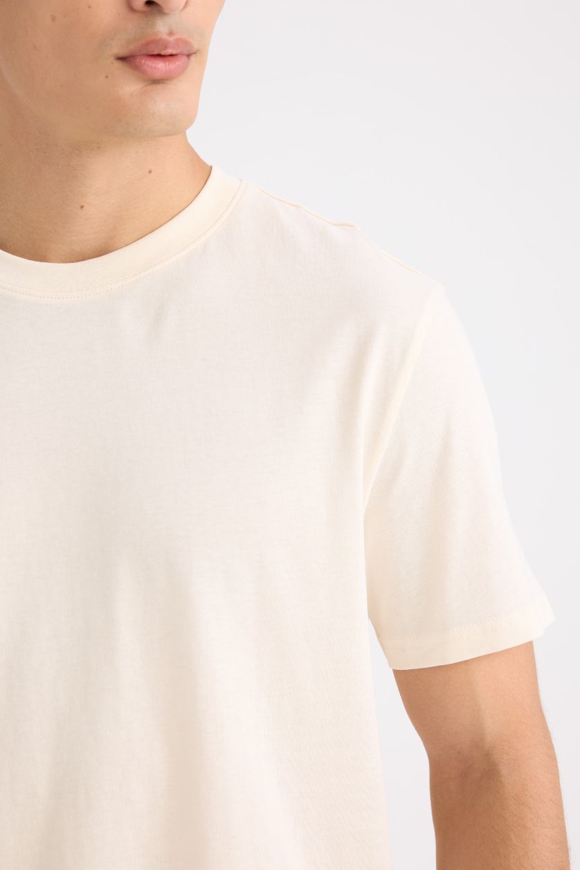 رجال بيج فاتح تيشيرت نص ردن سادة قصة عادية بياخة مستديرة